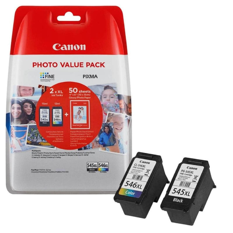 Canon PG-545XL + CL-546XL Kit 2 Cartucce Originali Bk Col + Carta Fotografica 8286B006