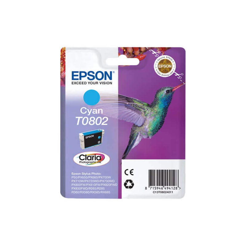 Epson C13T08024011 T0802 Cartuccia Originale C Ciano 7,4ml 435 Pagine