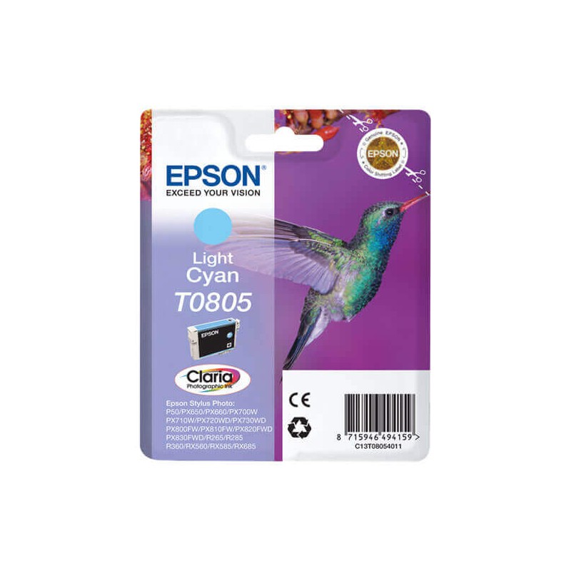 Epson C13T08054011 T0805 Cartuccia Originale LC Light Ciano 7,4ml 330 Pagine