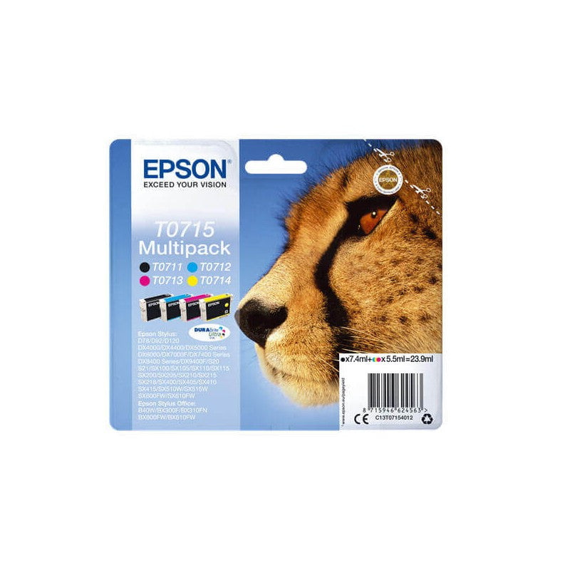 Epson C13T07154012 T0715 Kit 4 Cartucce Originali Bk Nero Ciano Magenta Yellow