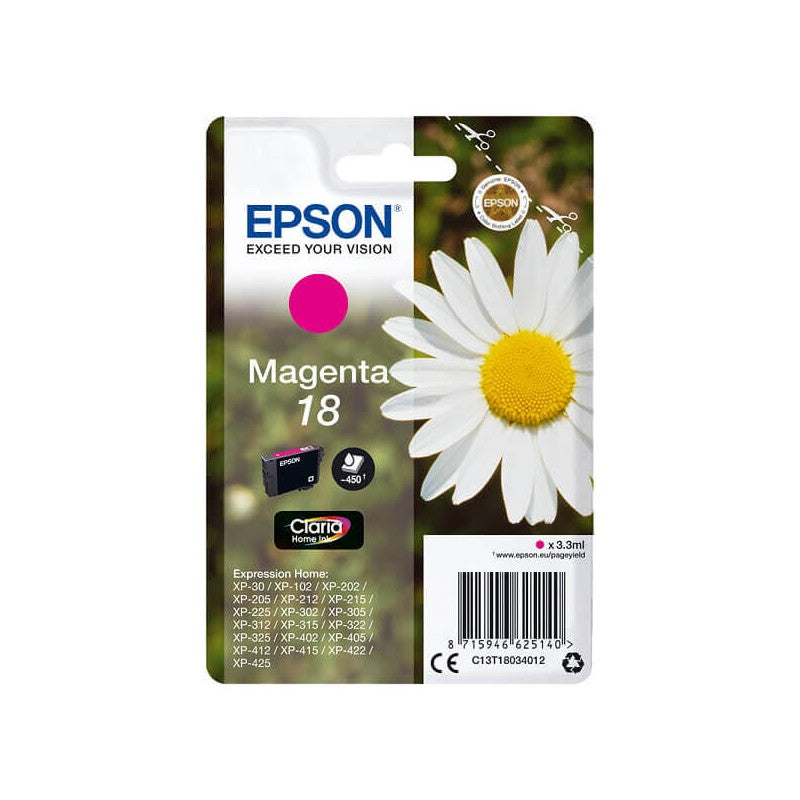Epson C13T18034012 T1803 18 Cartuccia Originale M Magenta 180 Pagine