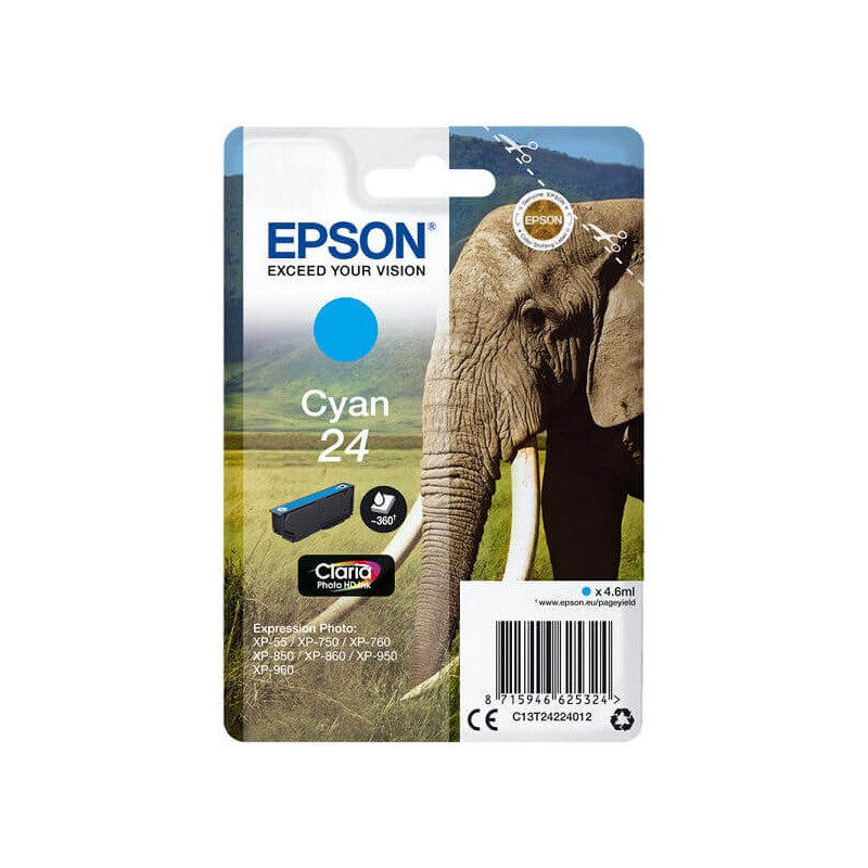 Epson C13T24224012 T2422 24 Cartuccia Originale C Ciano 360 Pagine