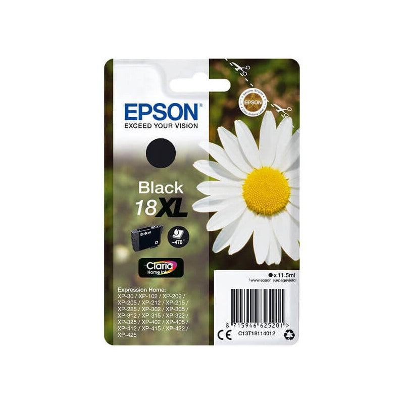 Epson C13T18114012 T1811 18XL Cartuccia Originale Bk Nero 470 Pagine