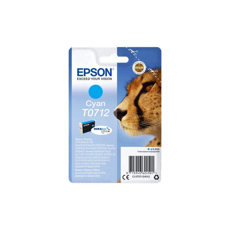 Epson C13T07134012 T0712 Cartuccia Originale C Ciano 5,5ML 345 Pagine