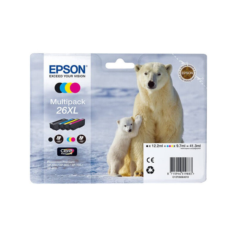 Epson C13T26364010 T2636 26XL Kit 4 Cartucce Originali BK C M Y