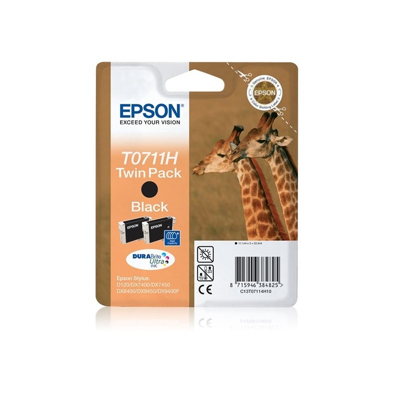 Epson C13T07114H10 T0711H Cartuccia Originale Bk Nero 11 1ML 370 Pagine Confezione 2 Pezzi