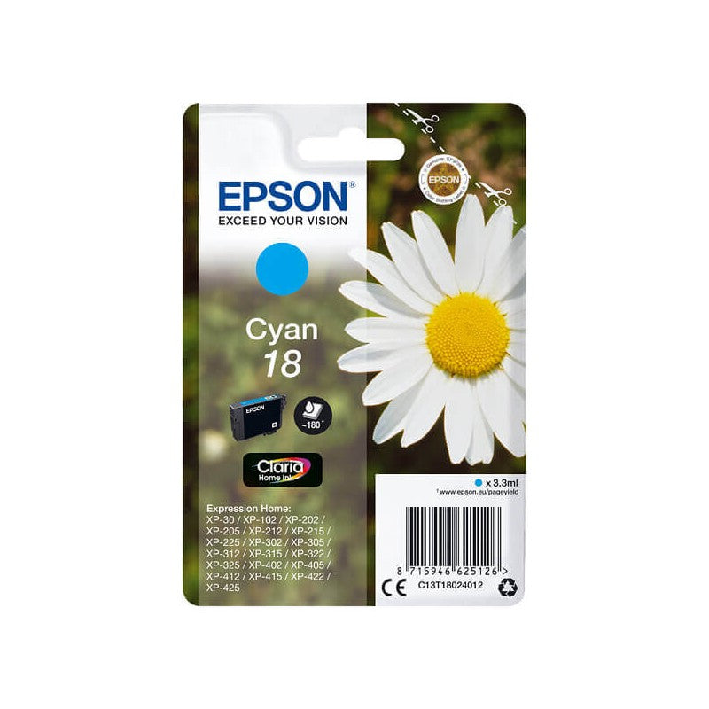Epson C13T18024012 T1802 18 Cartuccia Originale C Ciano 180 Pagine
