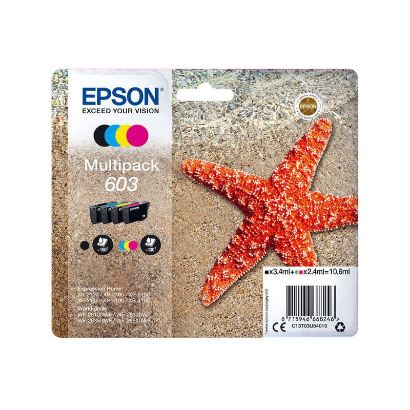 Epson C13T03U64010 603 Kit 4 Cartucce Originali BK C M Y