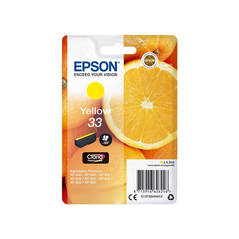 Epson C13T33444012 T3344 33 Cartuccia Originale Y Yellow 300 Pagine