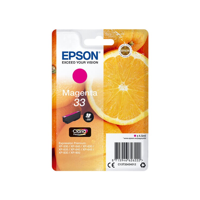 Epson C13T33434012 T3343 33 Cartuccia Originale M Magenta 300 Pagine