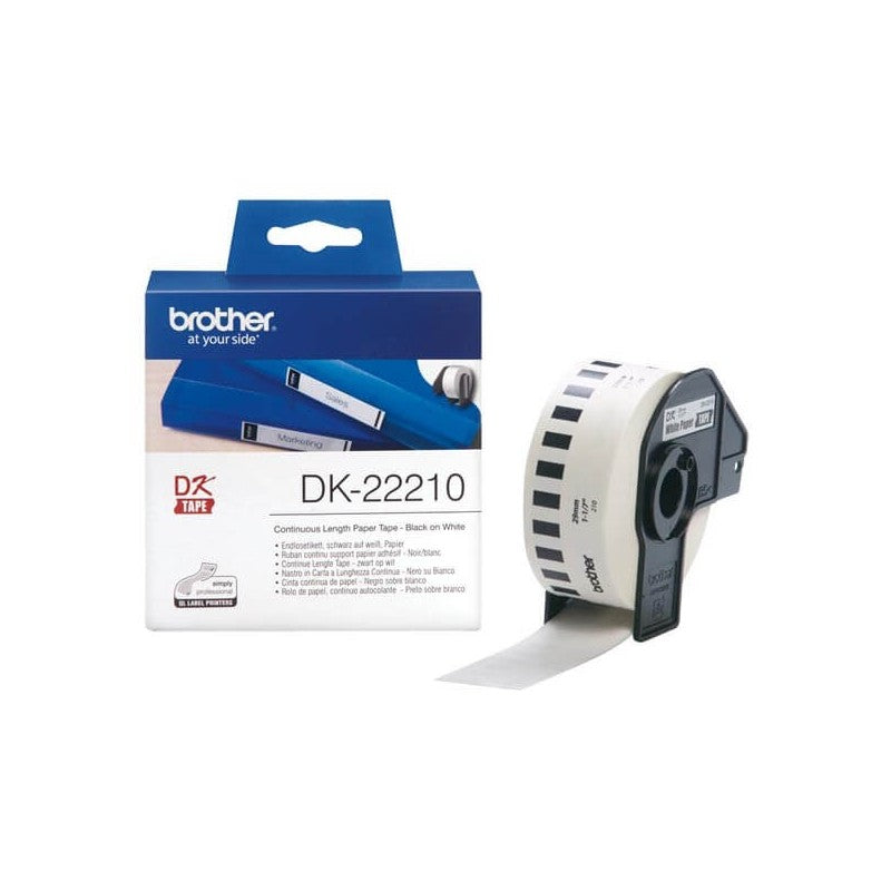 Brother DK-22210 Rotolo di etichette in Carta Originale 29mm x 30,48m Nero Bianco