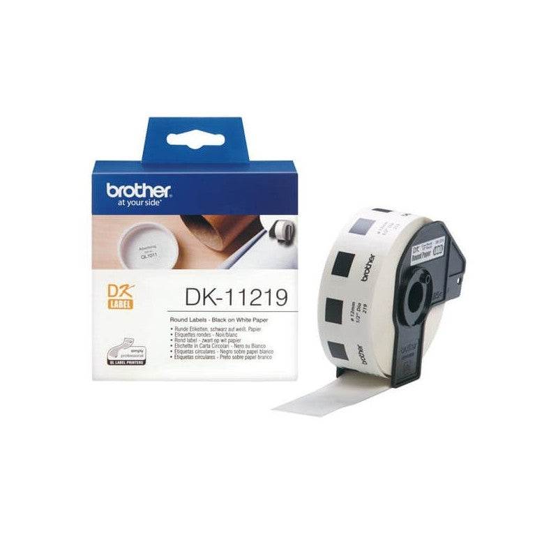 Brother DK-11219 Rotolo da 1200 Etichette in Carta Originali 12mm Circolari Nero su Bianco