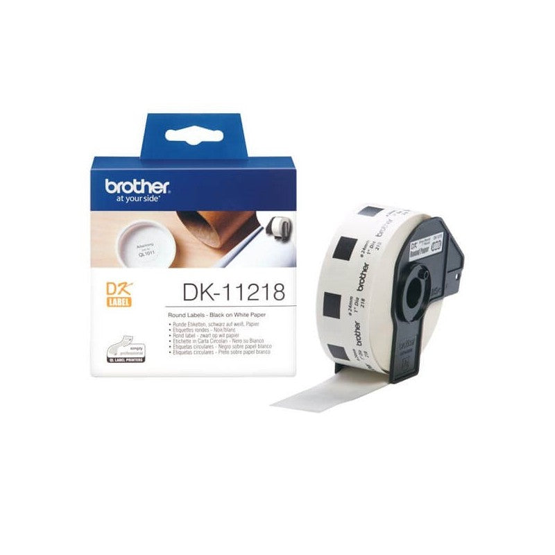 Brother DK-11218 Rotolo da 1000 Etichette in Carta Originali 24mm Circolari Nero su Bianco