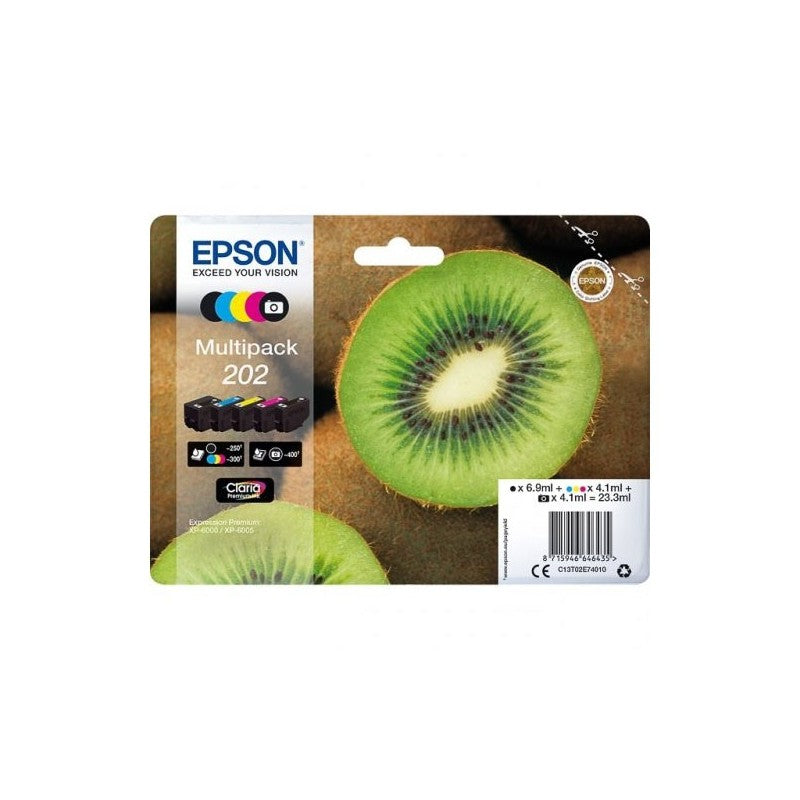 Epson C13T02E7 C13T02E74010 202 Multipack 5 Cartucce Originali Bk Nero Photo Bk C M Y