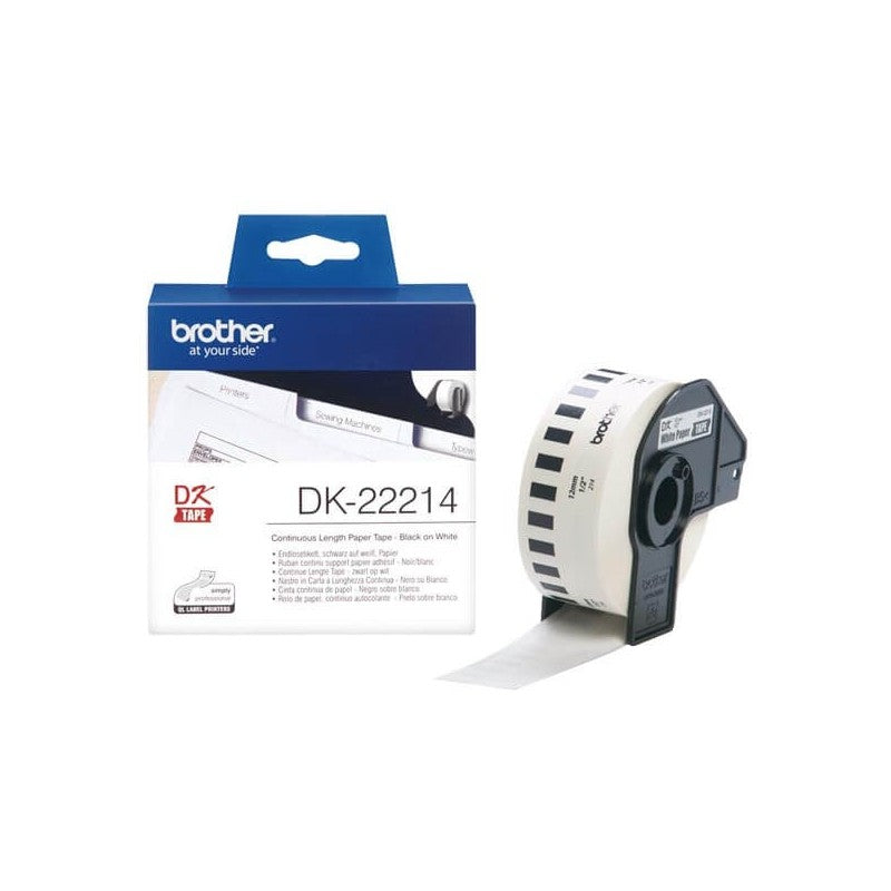 Brother DK-22214 Rotolo di etichette in Carta Originale 12mm x 30,48m Nero Bianco