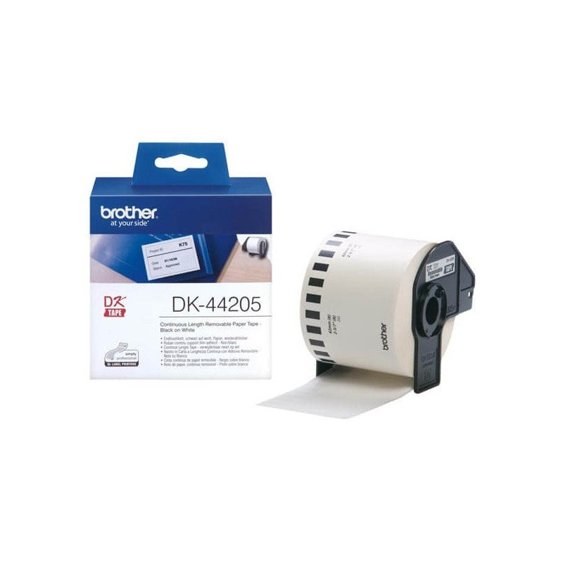 Brother DK-44205 Rotolo di etichette rimovibile in Carta Originale 62mm x 30,48m Nero Bianco