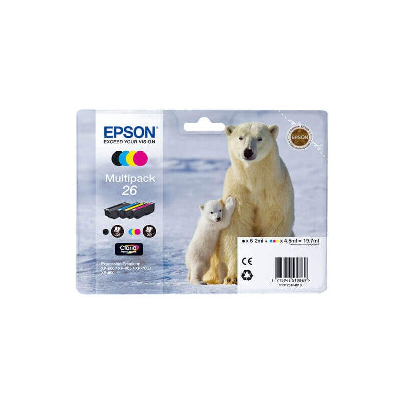 Epson C13T26164010 T2616 26 Kit 4 Cartucce Originali BK C M Y