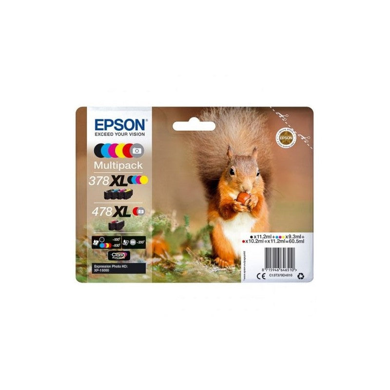 Epson C13T379D4010 378XL 478XL Kit 6 Cartucce Originali Bk C M Y R GY