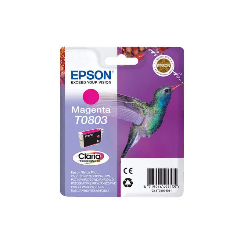 Epson C13T08034011 T0803 Cartuccia Originale M Magenta 7,4ml 220 Pagine