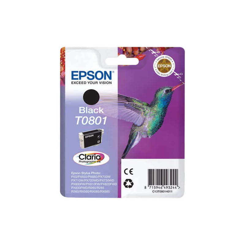 Epson C13T08014011 T0801 Cartuccia Originale Bk Nero 7,4ml 330 Pagine