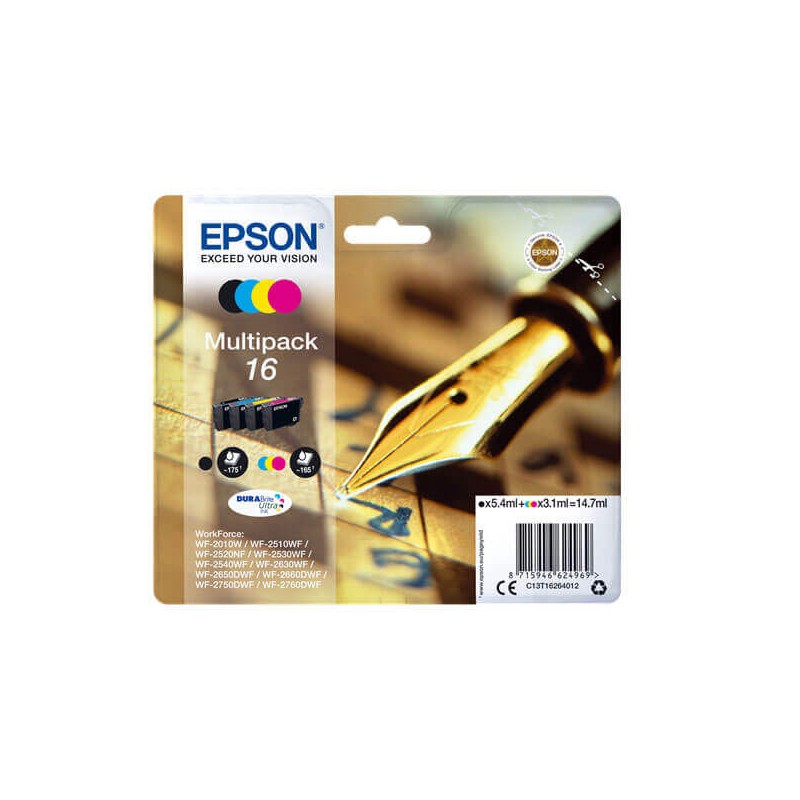 Epson C13T16264012 T1626 16 Kit 4 Cartucce Originali BK C M Y