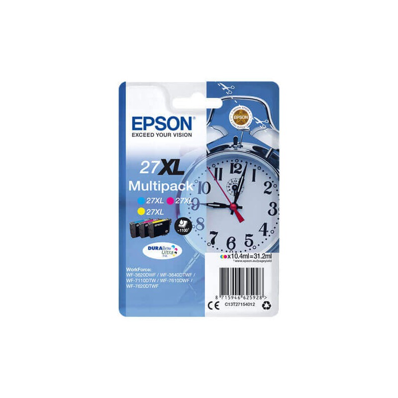 Epson C13T27154012 T2715 27XL Kit 3 Cartucce Originali C M Y 1100 Pagine