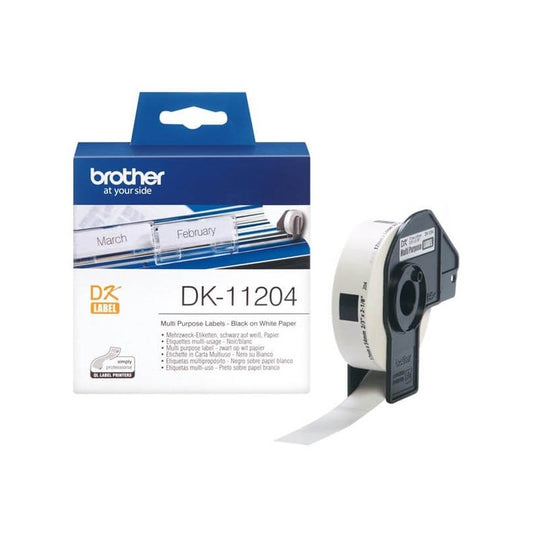 Brother DK-11204 Rotolo da 400 Etichette in Carta Originali 17mm x 54mm Nero su Bianco