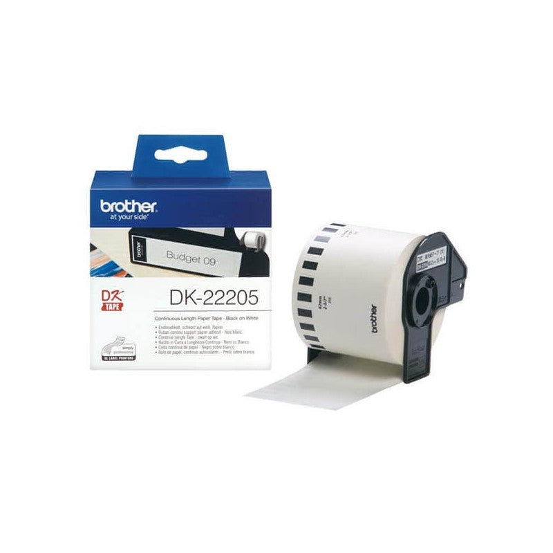 Brother DK-22205 Rotolo di etichette in Carta Originale 62mm x 30,48m Nero Bianco