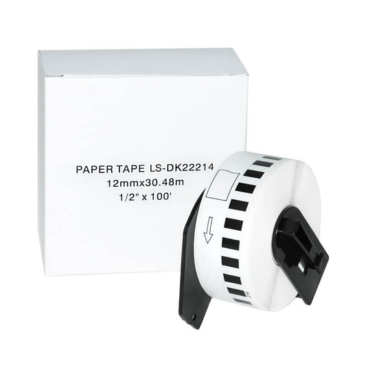 Brother DK-22214 Etichetta Adesiva in Carta Compatibile 12mm X 30,48 mt Con Supporto In Plastica