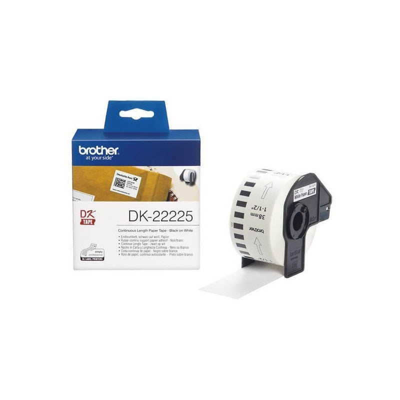 Brother DK-22225 Rotolo di etichette in Carta Originale 38mm x 30,48m Nero Bianco