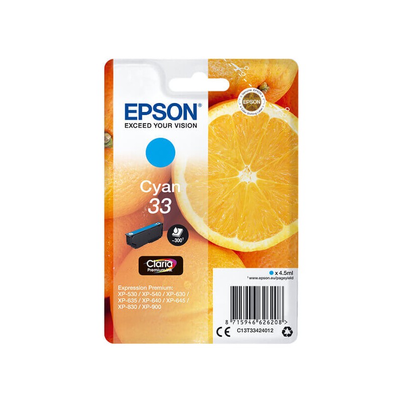 Epson C13T33424012 T3342 33 Cartuccia Originale C Ciano 300 Pagine