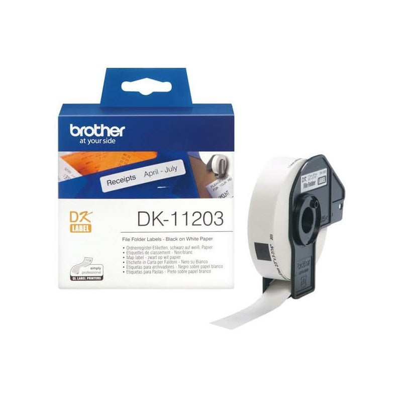 Brother DK-11203 Rotolo da 300 Etichette in Carta Originali 17mm x 87mm Nero su Bianco