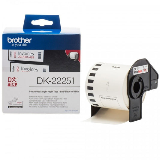 Brother DK-22251 Rotolo di etichette in Carta Originale 38mm x 30,48m Rosso/Nero Bianco