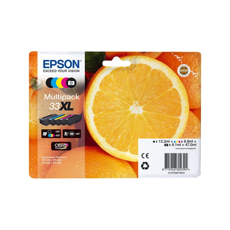 Epson C13T33574011 T3357 33XL Kit 5 Cartucce Originali BK Photo Bk C M Y