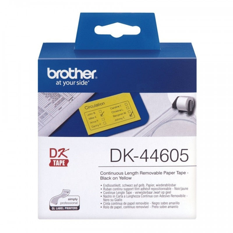 Brother DK-44605 Rotolo di etichette rimovibile in Carta Originale 62mm x 30,48m Nero Giallo