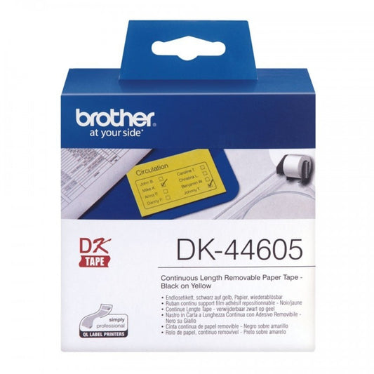 Brother DK-44605 Rotolo di etichette rimovibile in Carta Originale 62mm x 30,48m Nero Giallo