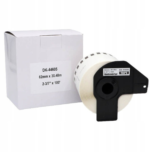 Brother DK-44605 Etichetta Adesiva In Carta Yellow Compatibile 62mm X 30,48 mt Con Supporto In Plastica