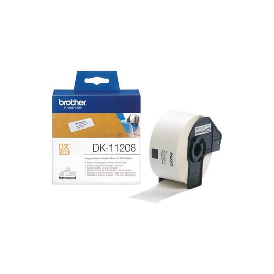 Brother DK-11208 Rotolo da 400 Etichette in Carta Originali 38mm x 90mm Nero su Bianco