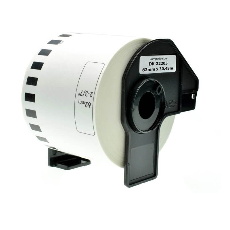 Brother DK-22205 Etichetta Adesiva in Carta Compatibile 62mm X 30,48 mt Con Supporto In Plastica