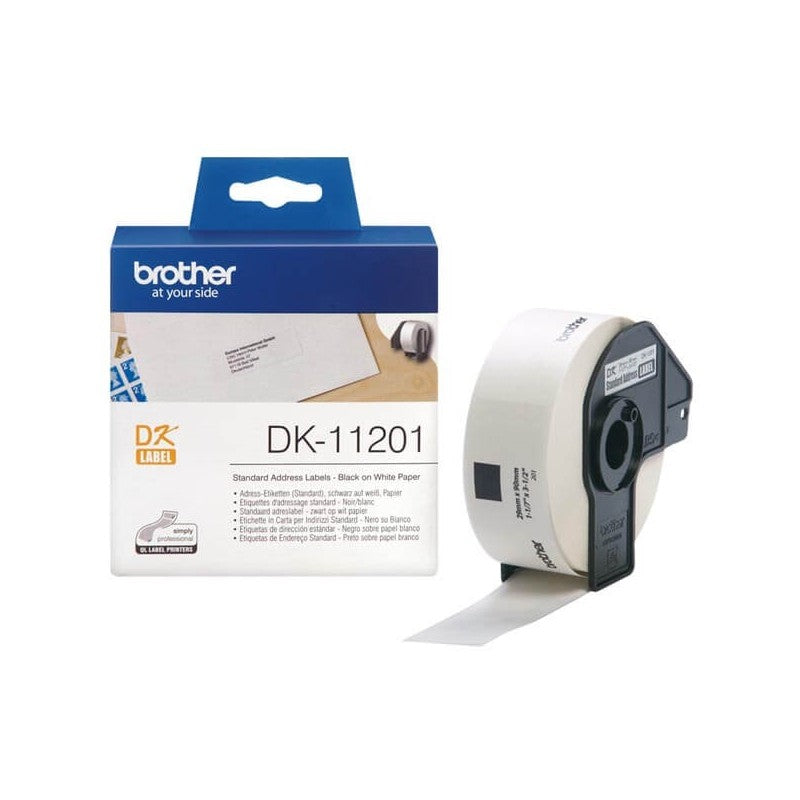 Brother DK-11201 Rotolo da 400 Etichette in Carta Originali 29mm x 90mm Nero su Bianco