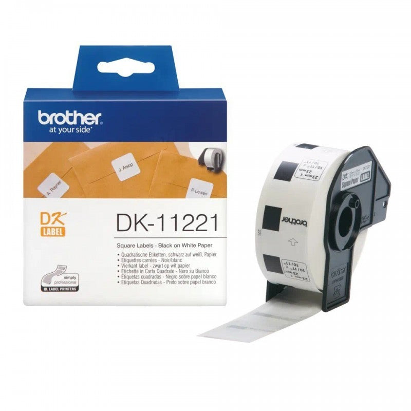 Brother DK-11221 Rotolo da 1000 Etichette in Carta Originali 23mm x 23mm Nero su Bianco